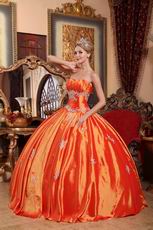 Appliqued Strapless Sleeveless Orange Red Quinceanera Dress