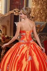 Appliqued Strapless Sleeveless Orange Red Quinceanera Dress