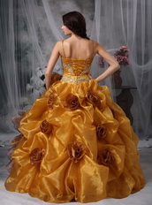 Spaghetti Straps Ruffled Yellow Quinceanera Dress With Flowers Like Princess