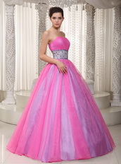 Hot Pink Handmade Beading Belt Dress for a Quinceanera Party Like Princess