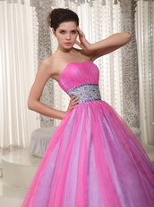 Hot Pink Handmade Beading Belt Dress for a Quinceanera Party Like Princess