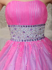 Hot Pink Handmade Beading Belt Dress for a Quinceanera Party Like Princess