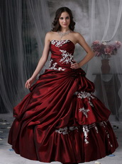 Strapless Burgundy Pretty Quinceanera Dress With White Appliques Like Princess