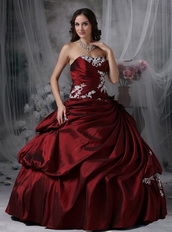 Strapless Burgundy Pretty Quinceanera Dress With White Appliques Like Princess