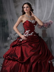 Strapless Burgundy Pretty Quinceanera Dress With White Appliques Like Princess