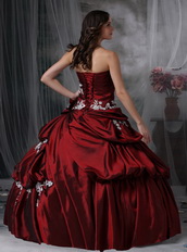 Strapless Burgundy Pretty Quinceanera Dress With White Appliques Like Princess
