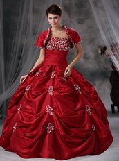 Wine Red Floor Length Picks-up Skirt Ball Gown With Jacket Like Princess
