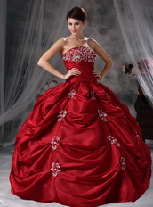 Wine Red Floor Length Picks-up Skirt Ball Gown With Jacket Like Princess