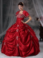 Wine Red Floor Length Picks-up Skirt Ball Gown With Jacket Like Princess