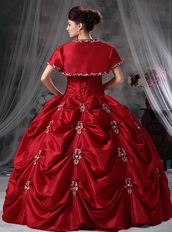 Wine Red Floor Length Picks-up Skirt Ball Gown With Jacket Like Princess
