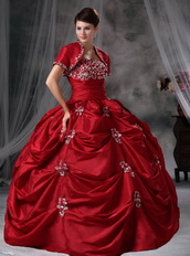 Wine Red Floor Length Picks-up Skirt Ball Gown With Jacket Like Princess