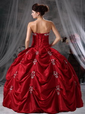 Wine Red Floor Length Picks-up Skirt Ball Gown With Jacket Like Princess