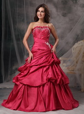Strapless Taffeta Rose Red Quince Dress For Cheap Like Princess