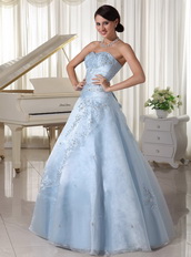 Appliqueds With Beading Over Skirt Light Blue Quinceanera For Military Ball Like Princess