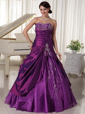 Taffeta and Organza Dark Purple Sweetheart Quinceanera Gowns Like Princess