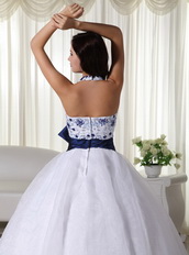 White Halter Quince Dress With Royal Embroidery And Belt Like Princess