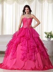 Hot Pink Affordable 2014 Quinceanera Gown With Embroidery Like Princess