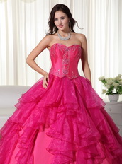 Hot Pink Affordable 2014 Quinceanera Gown With Embroidery Like Princess