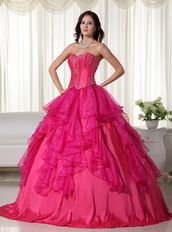 Hot Pink Affordable 2014 Quinceanera Gown With Embroidery Like Princess