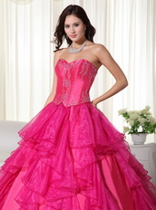 Hot Pink Affordable 2014 Quinceanera Gown With Embroidery Like Princess