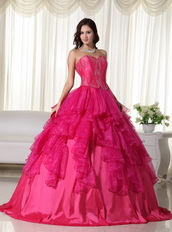 Hot Pink Affordable 2014 Quinceanera Gown With Embroidery Like Princess