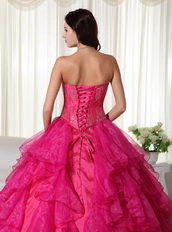 Hot Pink Affordable 2014 Quinceanera Gown With Embroidery Like Princess