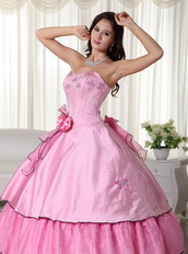 Rose Pink Beaded Layers Floor-length Ball Gown For Girls Like Princess