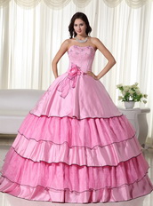 Rose Pink Beaded Layers Floor-length Ball Gown For Girls Like Princess