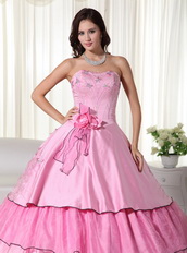 Rose Pink Beaded Layers Floor-length Ball Gown For Girls Like Princess