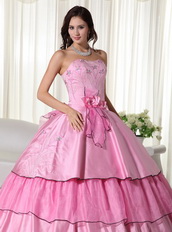 Rose Pink Beaded Layers Floor-length Ball Gown For Girls Like Princess