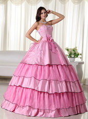 Rose Pink Beaded Layers Floor-length Ball Gown For Girls Like Princess