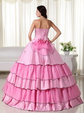 Rose Pink Beaded Layers Floor-length Ball Gown For Girls Like Princess