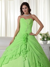 Spring Green Floor-length Chiffon Quinceanera Dress 2014 Like Princess