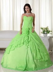 Spring Green Floor-length Chiffon Quinceanera Dress 2014 Like Princess