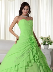 Spring Green Floor-length Chiffon Quinceanera Dress 2014 Like Princess