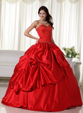 Red Puffy Big Skirt Quinceanera Dress With Embroidery Like Princess