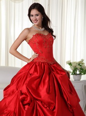 Red Puffy Big Skirt Quinceanera Dress With Embroidery Like Princess