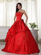 Red Puffy Big Skirt Quinceanera Dress With Embroidery Like Princess