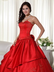 Red Puffy Big Skirt Quinceanera Dress With Embroidery Like Princess