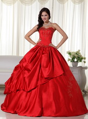 Red Puffy Big Skirt Quinceanera Dress With Embroidery Like Princess