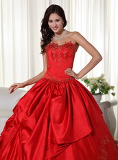 Red Puffy Big Skirt Quinceanera Dress With Embroidery Like Princess