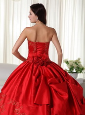 Red Puffy Big Skirt Quinceanera Dress With Embroidery Like Princess