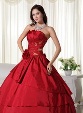 Wine Red Dress For Girls Quinceanera Wear With Embroidery Like Princess