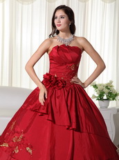 Wine Red Dress For Girls Quinceanera Wear With Embroidery Like Princess