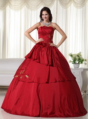 Wine Red Dress For Girls Quinceanera Wear With Embroidery Like Princess