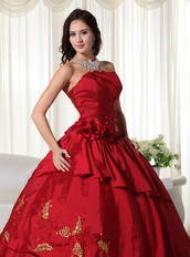 Wine Red Dress For Girls Quinceanera Wear With Embroidery Like Princess