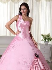 Baby Pink One Shoulder Long Big Puffy Skirt Quinceanera Dress Like Princess