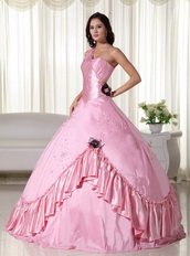 Baby Pink One Shoulder Long Big Puffy Skirt Quinceanera Dress Like Princess