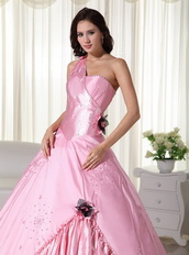 Baby Pink One Shoulder Long Big Puffy Skirt Quinceanera Dress Like Princess