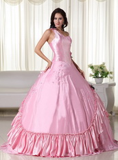 Baby Pink One Shoulder Long Big Puffy Skirt Quinceanera Dress Like Princess